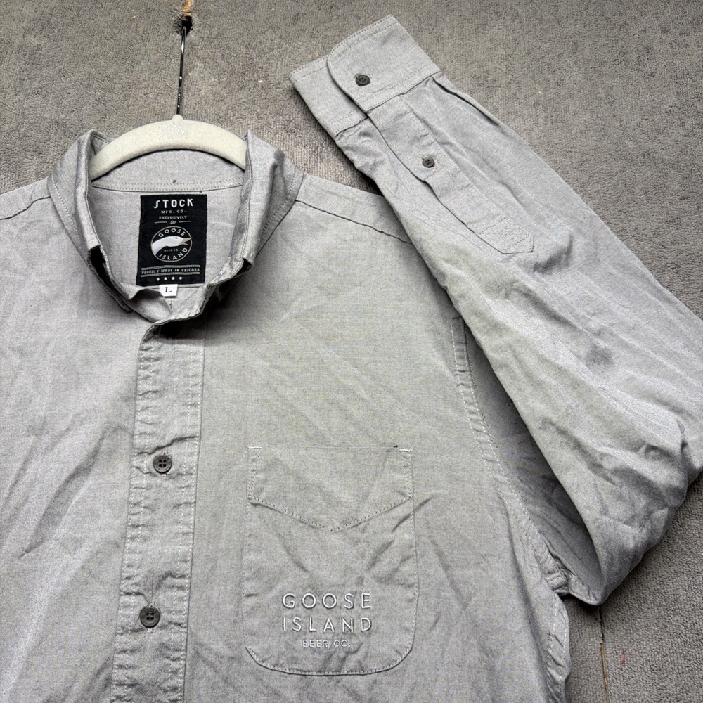 Goose Island Brewery Mens Gray‎ Button Down Shirt Long Sleeve Casual Large